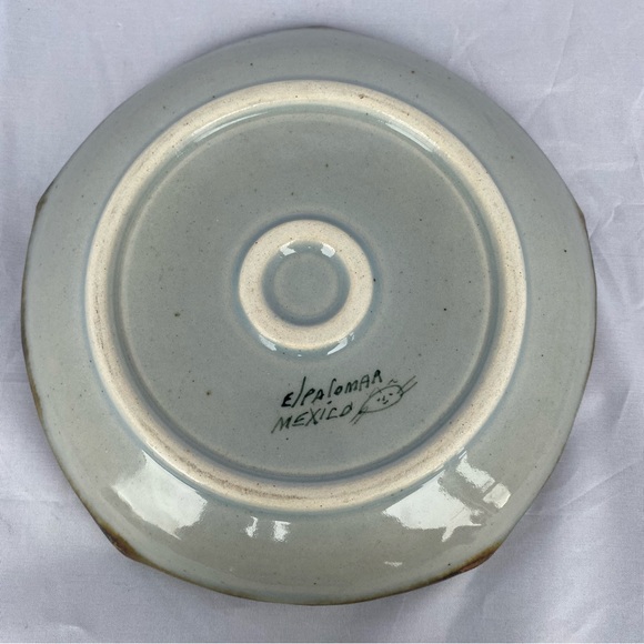 Bread Plate El Palomar Ken Edwards Mexican Pottery Lotus Old Blue Brown 8” - Picture 3 of 5